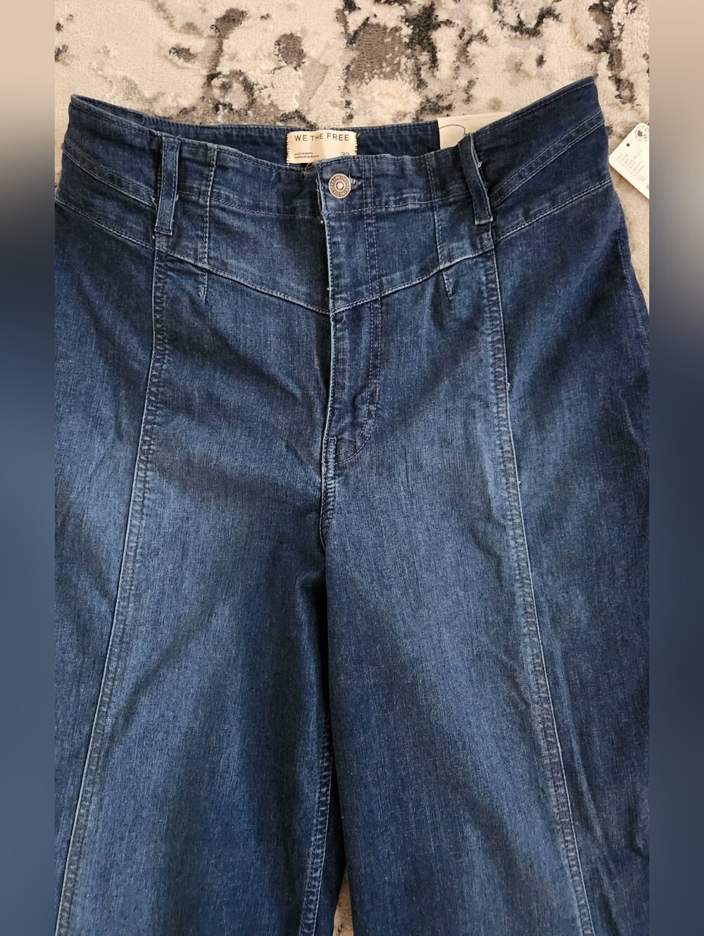 We The Free Wide Leg Flare Jeans - Dark Blue Denim - Picture 2 of 5